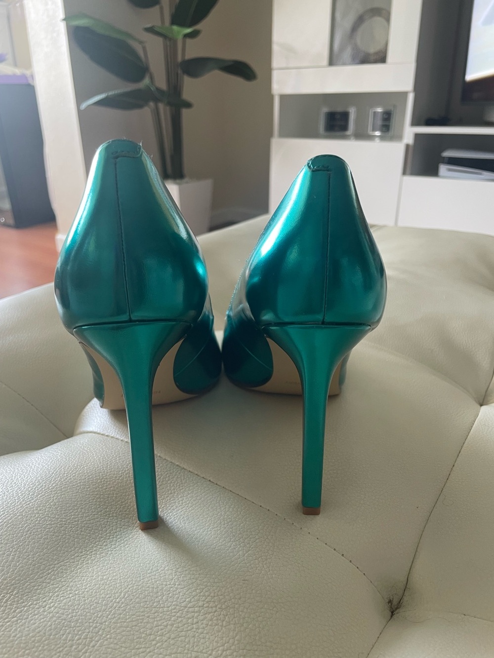 Nine West Metallic Teal Pointed Toe Stilettos - Picture 6 of 9